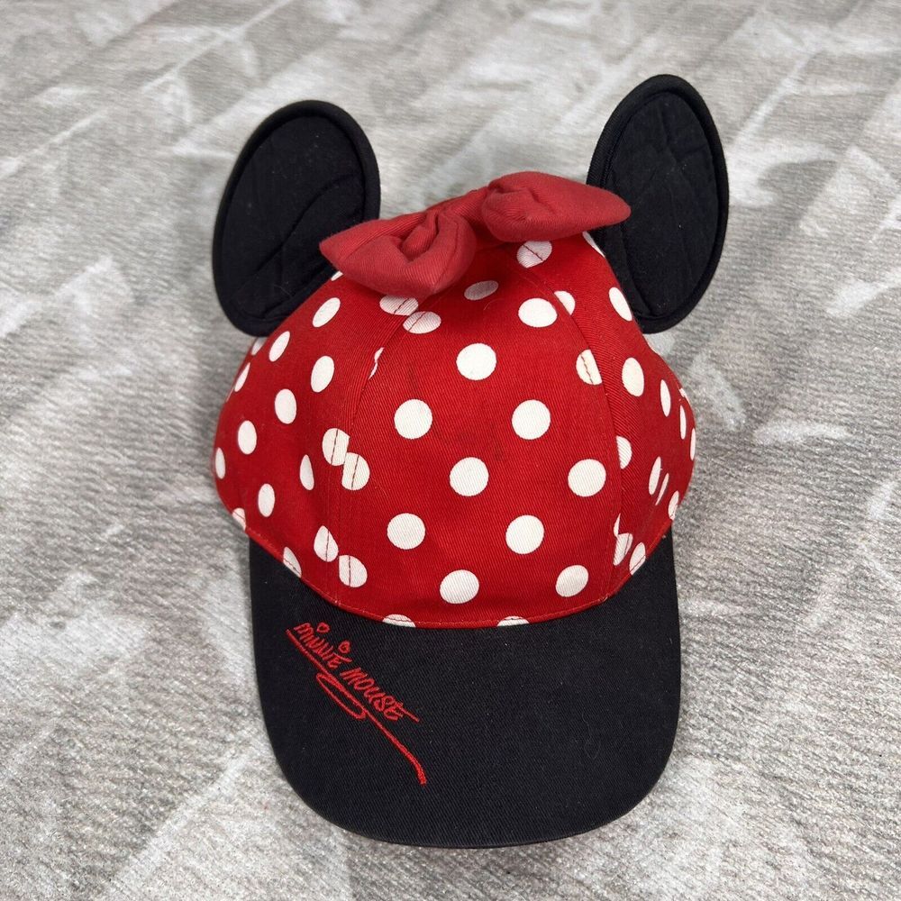 Minnie Mouse Polka Dot Baseball Cap Hat Ears Disneyland Disney YOUTH‎ Adjustable